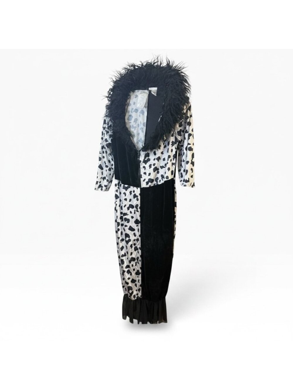 Dalmatian Black & White Hooded Cloak Costume – Faux Fur Trim – Size XL